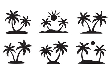 Fototapeta premium Tropical palm island silhouette icon set 