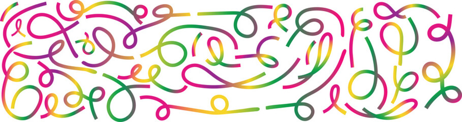 Rainbow wave line set. Abstract liquid swirl shapes with gradient flow for modern kid designs. Squiggly vector elements. 