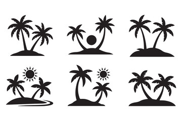 Obraz premium Tropical palm island silhouette icon set 