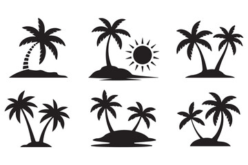 Fototapeta premium Tropical palm island silhouette icon set 