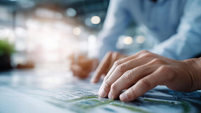 Faceless engineers designing sustainable water management solutions for heavy industry facilities, industrial aquatic planning, facility water optimization, defocused professionals - Powered by Adobe