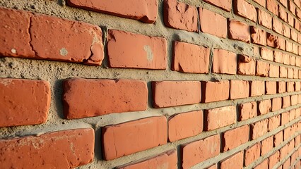 Obraz premium Weathered red brick wall close-up, revealing vintage patina and warm material character.