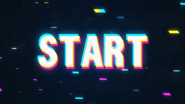 neon open sign in las vegas 4K 8-bit pixel text "START" flickering and glitching in a dark digital void with rainbow distortions.