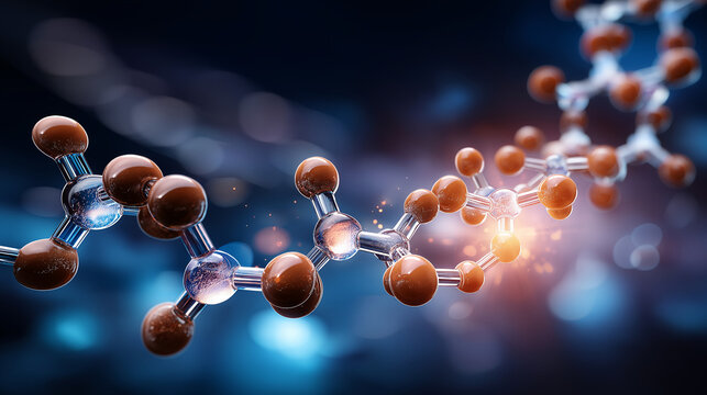 Cortisol hormone molecular structure, biochemical science visualization, stress hormone crystals, endocrinology research, molecular model, with copy space