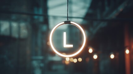 Fototapeta premium Illuminated letter L inside a circular neon light fixture alphabet bright Photo