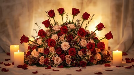Romantic rose centerpiece with candles