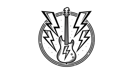 Electric guitar with lightning bolts in a rock music logo design