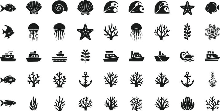 Nautical symbols icon set