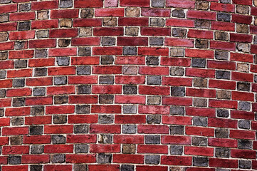 Rustic Brickwork Detail: Aged Red Bricks With Moss And Weathered Texture Shot