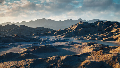 3Dで表現された起伏のある自然地形風景