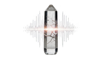 Clear quartz crystal with sound wave graphic on black background clear crystal audio