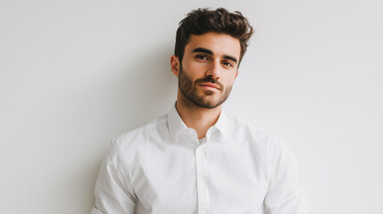 Obraz premium modern male portrait on white background, confident young man minimal style, clean professional man portrait 