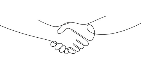 Businessmen shaking hands, continuous one line drawing illustration vector.