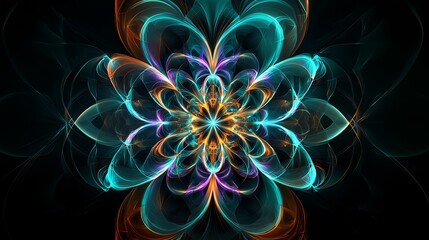 Dynamic abstract floral design digital art colorful patterns dark background artistic perspective creative concept