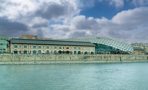 Budapest, Hungary - March 15, 2025: Modern Architecture in Budapest: The Whale (B&aacute;lna) Cultural and Commercial Center on the Danube Riverbank