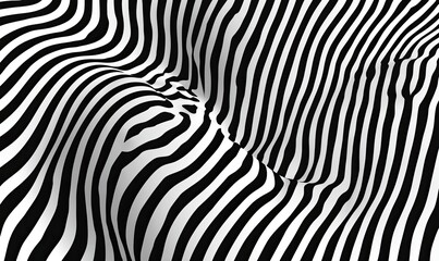 Black and white striped pattern creating an abstract 3D textured landscape