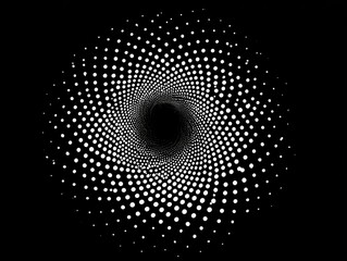 Black and white spiral made of dots, creating a swirling vortex