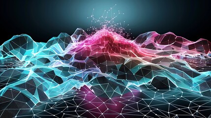 Dynamic digital waveforms virtual space abstract visualization high-tech environment aerial perspective innovation