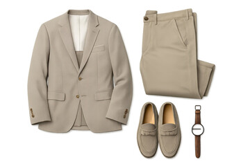 Men's Suit, Shoes, and Watch on transparent background for catalog use