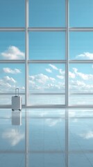 Large window wall with sky and clouds, minimal modern interior background