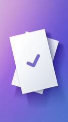Paper checklist with check mark icon on purple background, approval concept