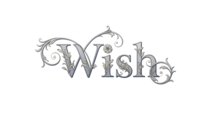 Ornate silver word Wish with floral embellishments text lettering