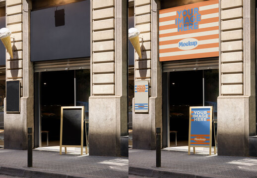 Modern Design Mockup of a A-frame at Cafe Entrance