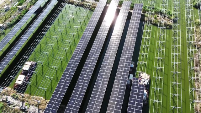 aerial view solar power station under construction