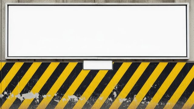 Industrial Warning Barrier with Yellow Black Striped Sign.