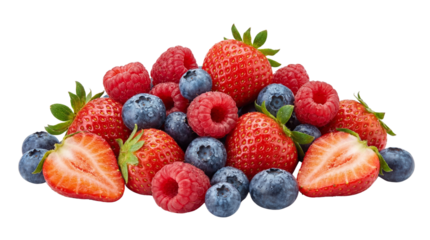 Isolated Fresh Mixed Berries Strawberry Raspberry and Blueberries