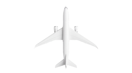 Isolated Top-Down View of White Airplane for Travel