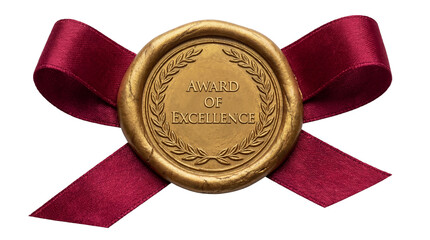 Golden wax seal with ribbon isolated PNG, elegant award emblem for certificates and invitations on transparent background