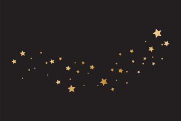 Gold star with curve trail line on dark transparent background. Realistic vector illustration set of comet magic light tail with glitter and overlay effect. Meteor twinkle with glowing shine beam. E10
