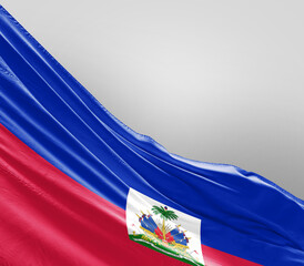Haiti flag waving on grey background. Haitinationalflag for independence day.