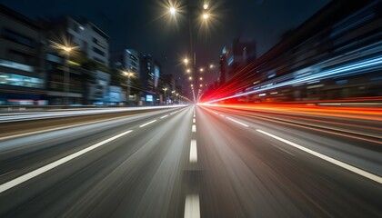 Fototapeta premium A fast paced journey down a city street at night blurred motion