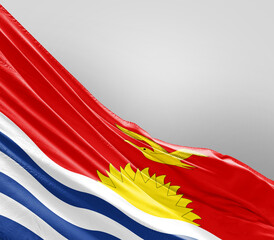 Kiribati flag waving on grey background. Kiribati nationalflag for independence day.