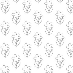 Seamless Pattern of Black Floral Outlines on White Background. Simple Minimal Flower Design for Textiles and Stationery