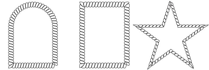 Black twisted rope border design . Minimal black twisted rope lines arranged horizontally, useful as nautical borders, dividers, or decorative elements on white background.  © Shyamali