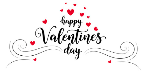 Happy Valentines Day Greeting Card with Hearts and Elegant Script