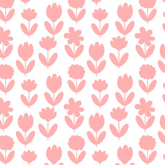 Seamless Pink Floral Silhouette Pattern on White Background. Elegant Repeating Flower Design for Textiles, Wallpaper and Graphic Projects