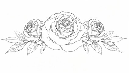 a captivating line drawing of three elegant roses, each gracefully surrounded by delicate leaves. This minimalist yet stunning artwork captures the timeless beauty of floral arrangements