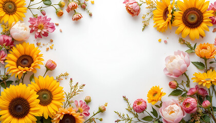 frame of colorful flowers