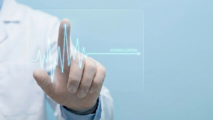 Medical data normalization high level planning visualization glass interface by doctor finger touch concept of digital health technology innovation