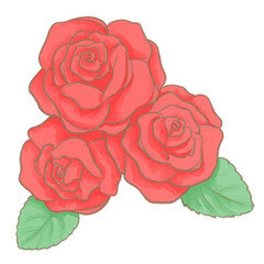 深紅の手描き風ローズモチーフイラスト 愛や情熱を象徴するフローラル装飾素材 水彩スケッチ調アートスタイル