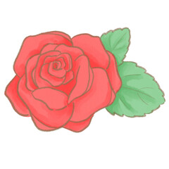 深紅の手描き風ローズモチーフイラスト 愛や情熱を象徴するフローラル装飾素材 水彩スケッチ調アートスタイル