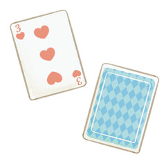 手描き風トランプカード2枚セット ハートの3が表になった裏表比較イラスト ゲーム説明やUIに使えるミニマル線画スタイル