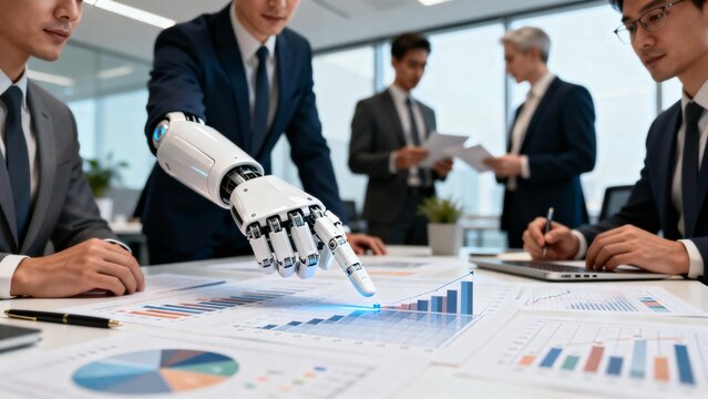Business meeting with robotic arm - Powered by Adobe