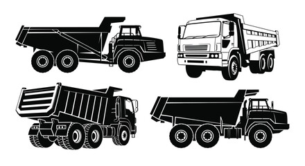 Illustrations of heavy duty dump trucks in various perspectives and styles © Santirani