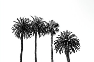 Black & white image showing four towering palm trees against a bright, clear sky © rojih