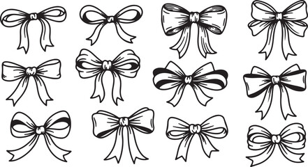 Black and White Bow Illustrations Set on White Background © Md Azraf Hussain If